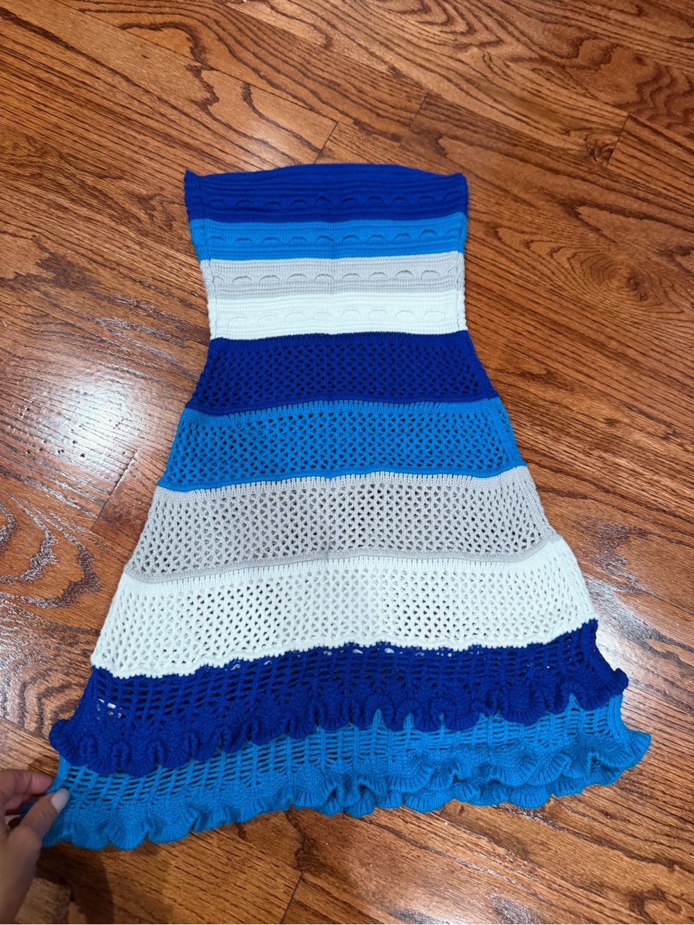 SHEIN Blue, Light Blue & White Striped Crochet Mini Dress